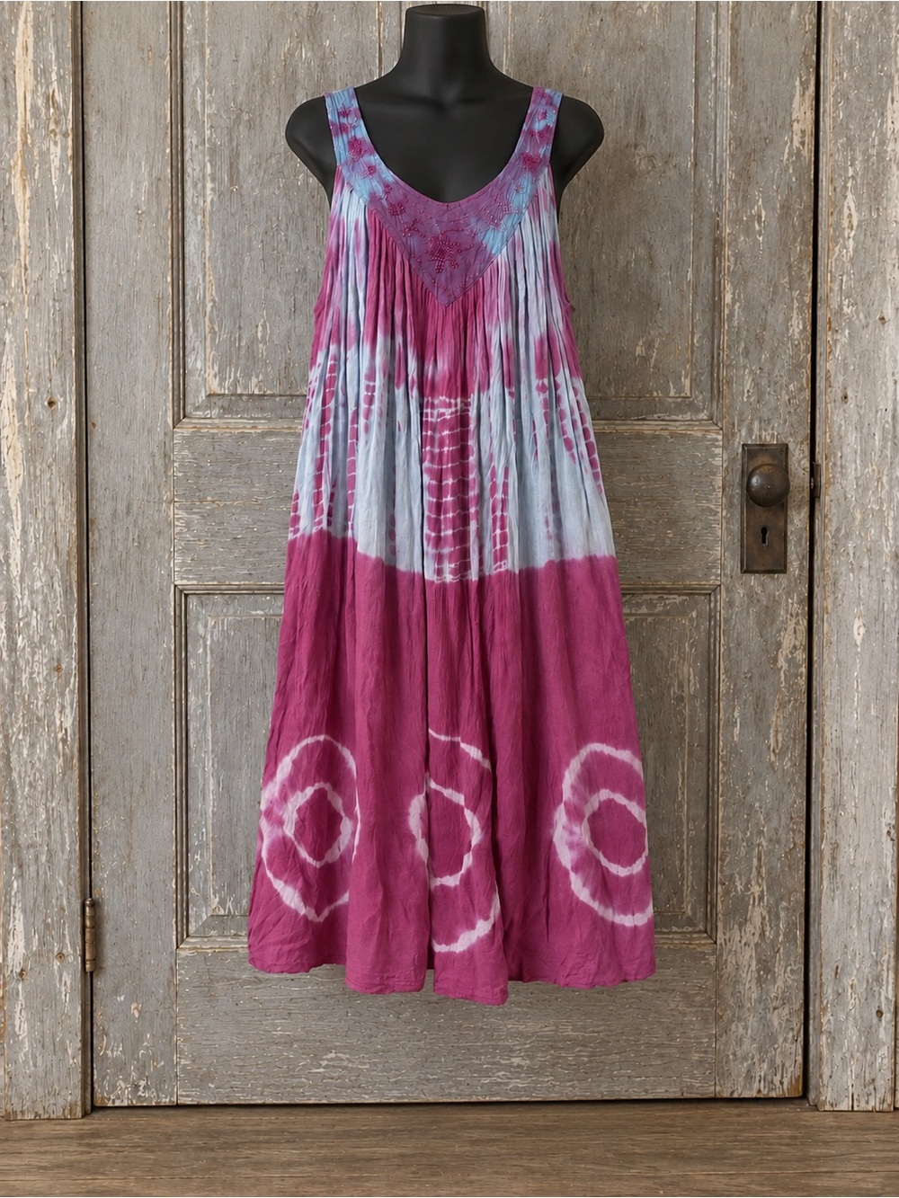 Girls Tie-Dye Sleeveless Maxi Dress in Magenta and Light Blue